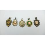 Five silver fobs, 44g