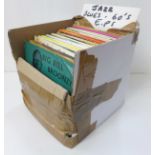 A box of jazz and blues EP's, approximately 60