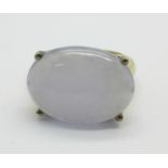 A silver gilt blue chalcedony ring, N