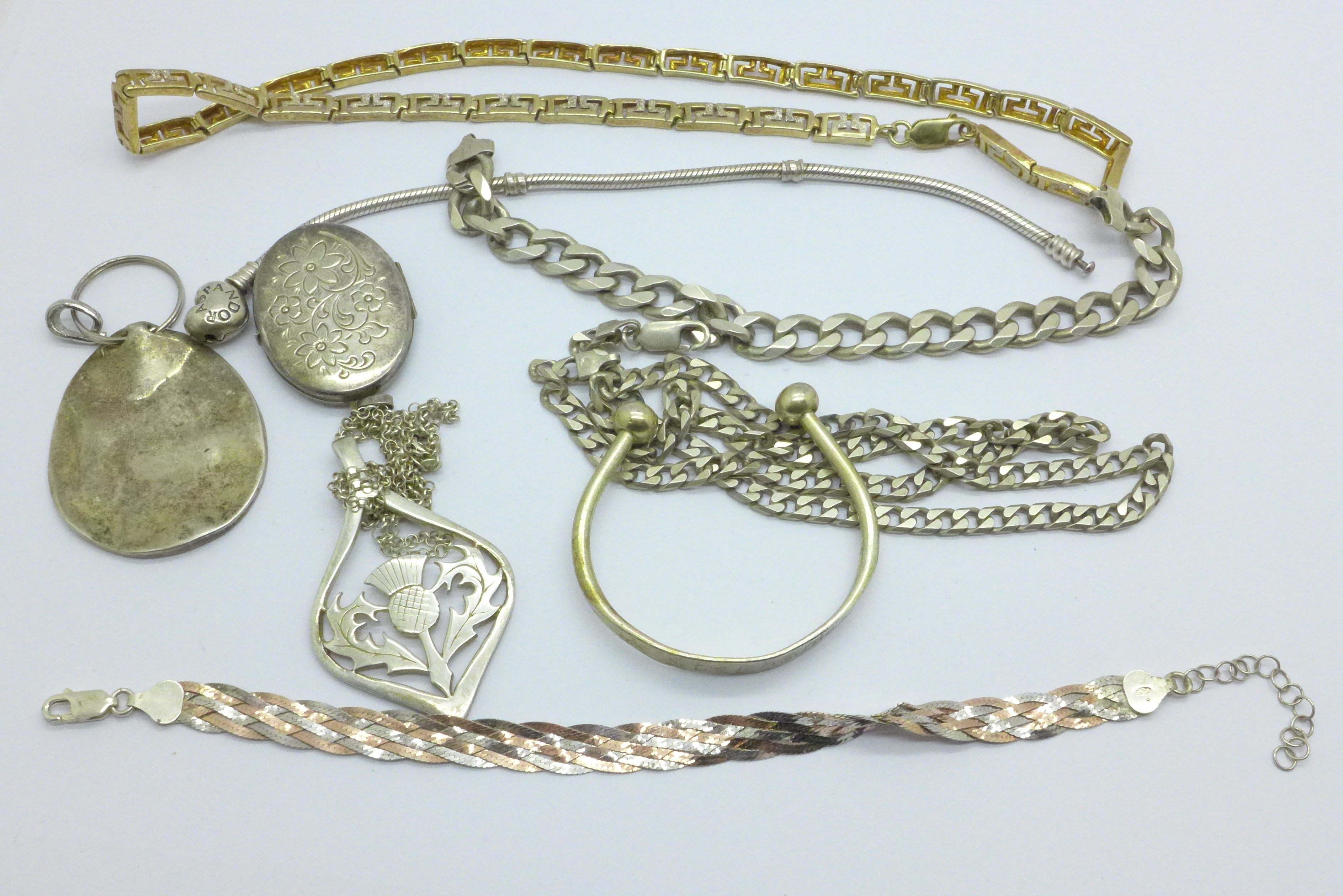 A collection of silver jewellery, 140g, (bracelet requires fastener)