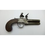 A c1800 tap action double barrelled over and under flintlock pistol, signed