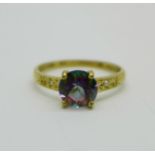 A 9ct gold and mystic topaz ring, 1.4g, O