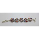 A Mexican 950 silver and millefiore bracelet