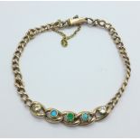 A 9ct gold emerald, turquoise and diamond bracelet, marked on clasp, 5.6g
