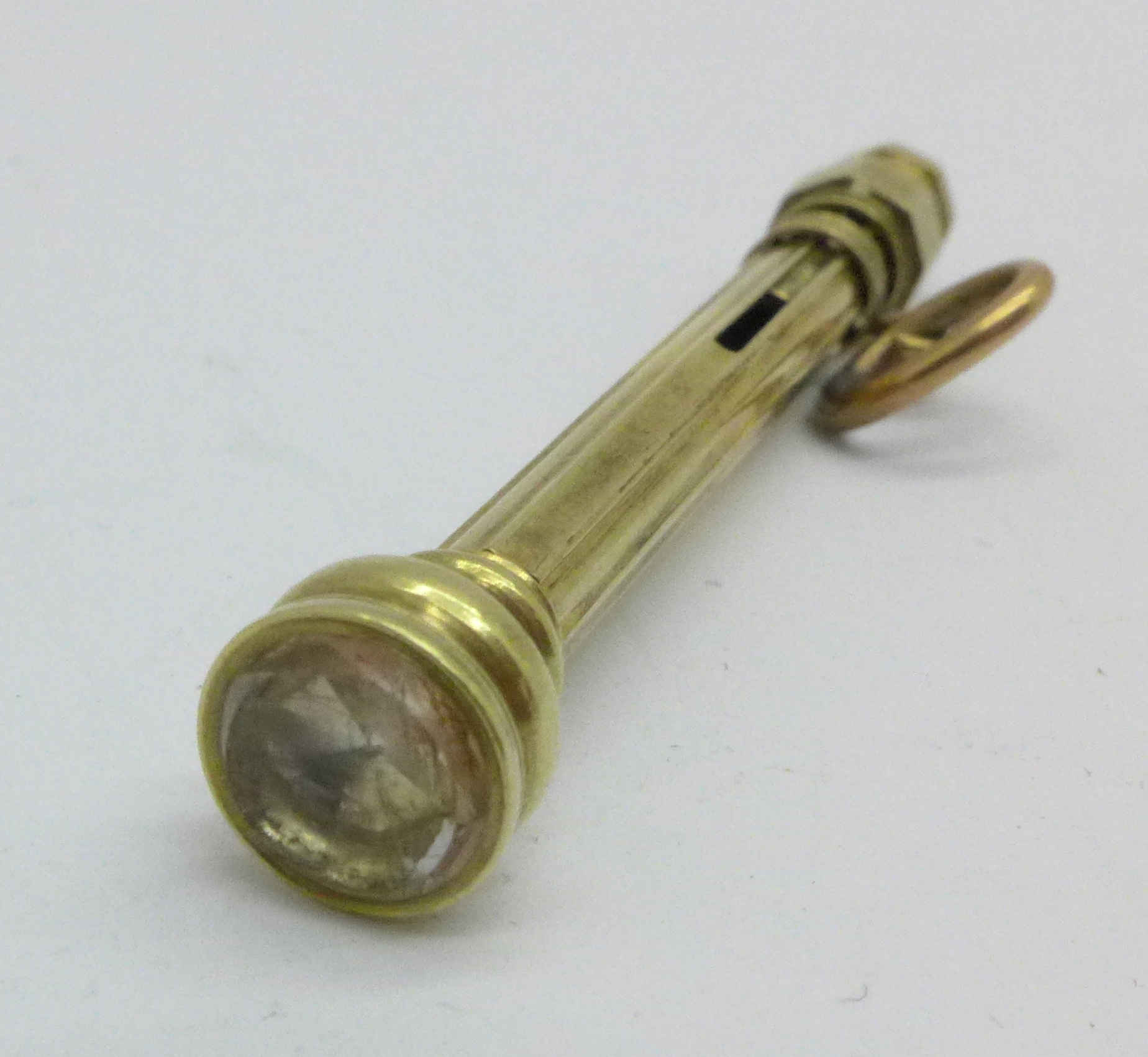 A yellow metal pencil set with coloured stone. 3.3g - Bild 3 aus 3