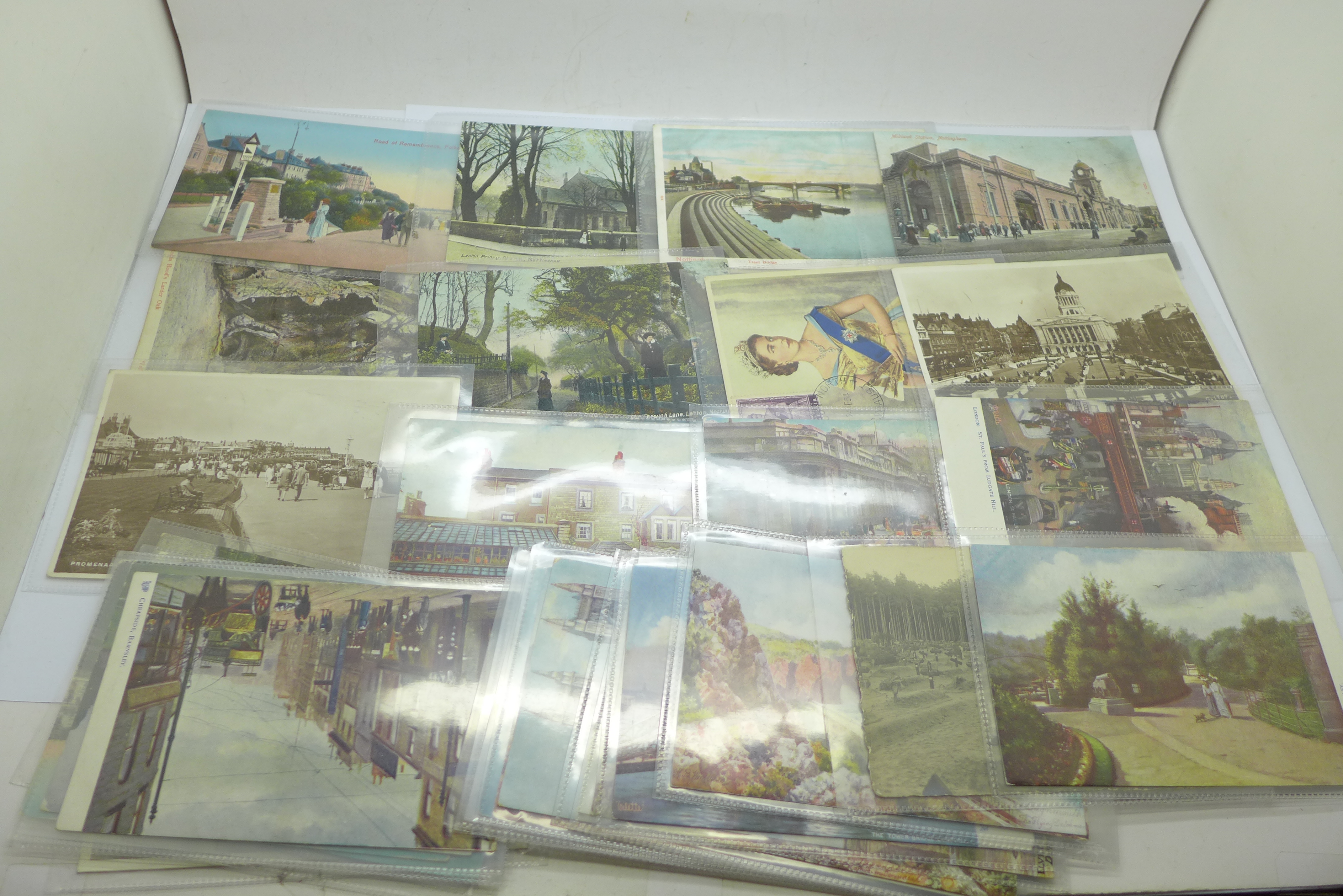 Edwardian postcards (32) including Tucks; Nottingham, London, etc.