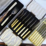 An oak cased carving set and assorted plated cutlery