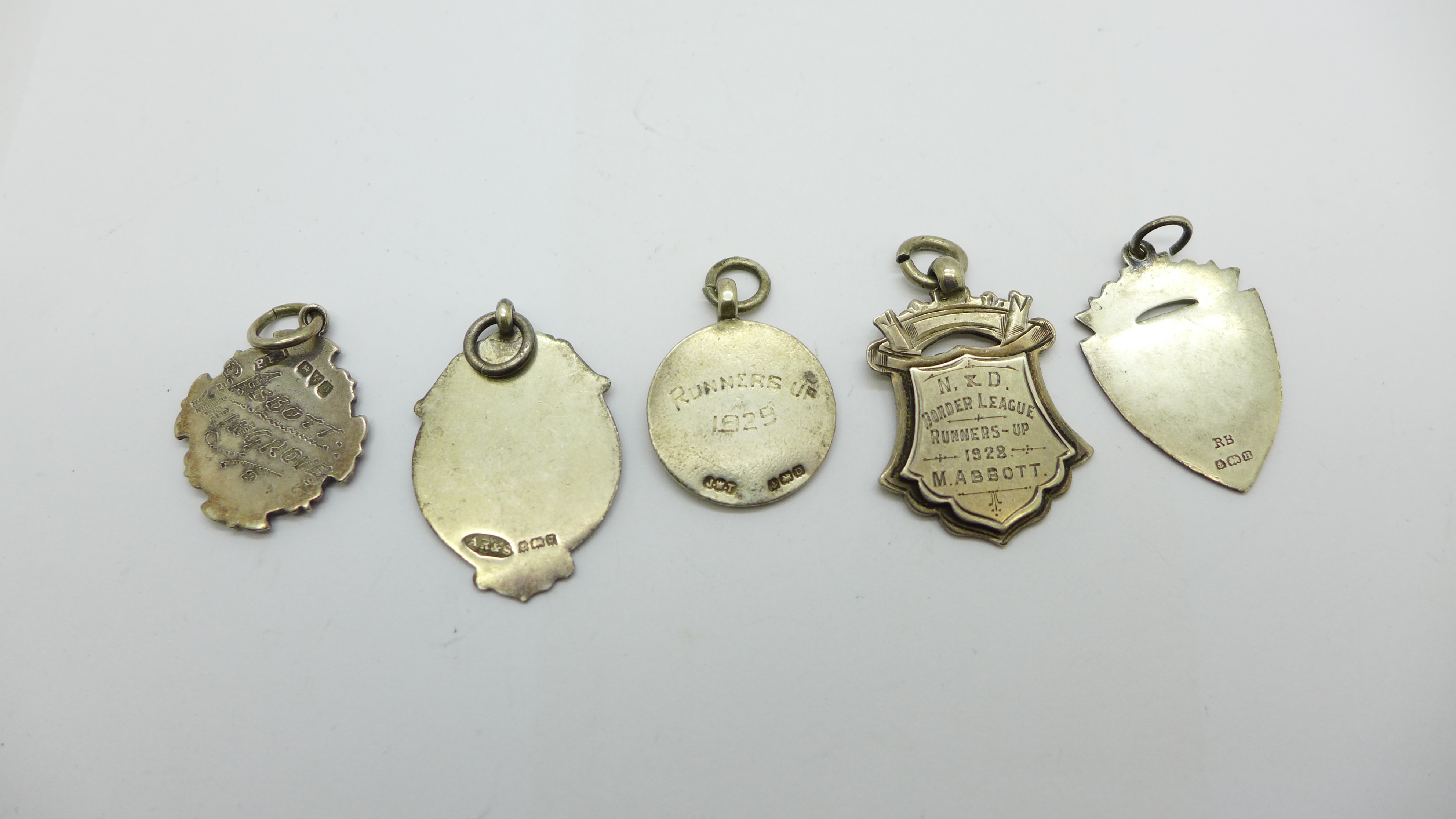 Five silver fobs, 26g - Image 2 of 2