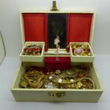A jewellery box including gold plated jewellery