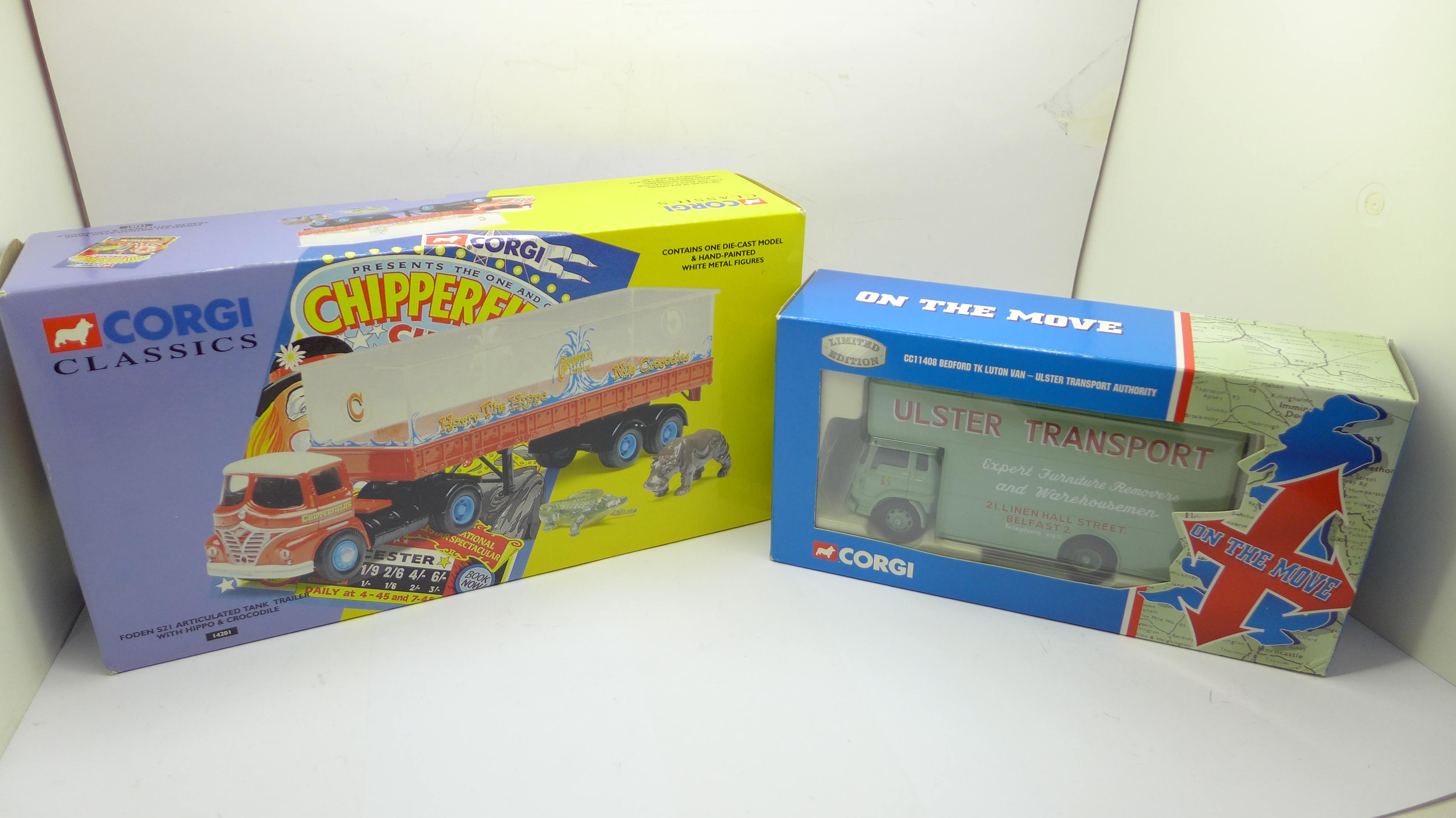 A Corgi Classics Chipperfields articulated Tank Trailer and a Corgi Ulster Transport Van