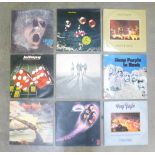 A collection of LP records, Deep Purple, Uriah Heep, Bad Company, Steve Miller Band (13)