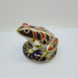 A Royal Crown Derby frog paperweight with gold stopper
