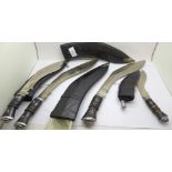 Four Indian kukri and scabbards