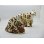 Two Royal Crown Derby paperweights - Bengal Tiger, 13cm and Bengal Tiger Cub, 10cm, both with gold