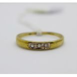 A 9ct gold and diamond ring, 0.8g, O
