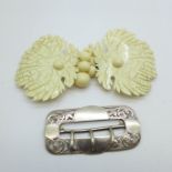 A silver buckle, 27g and a vintage Lucite buckle