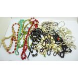 Bead necklaces including vintage Peking glass and agate