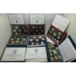 Six Great Britain proof coin sets, 1985-1998