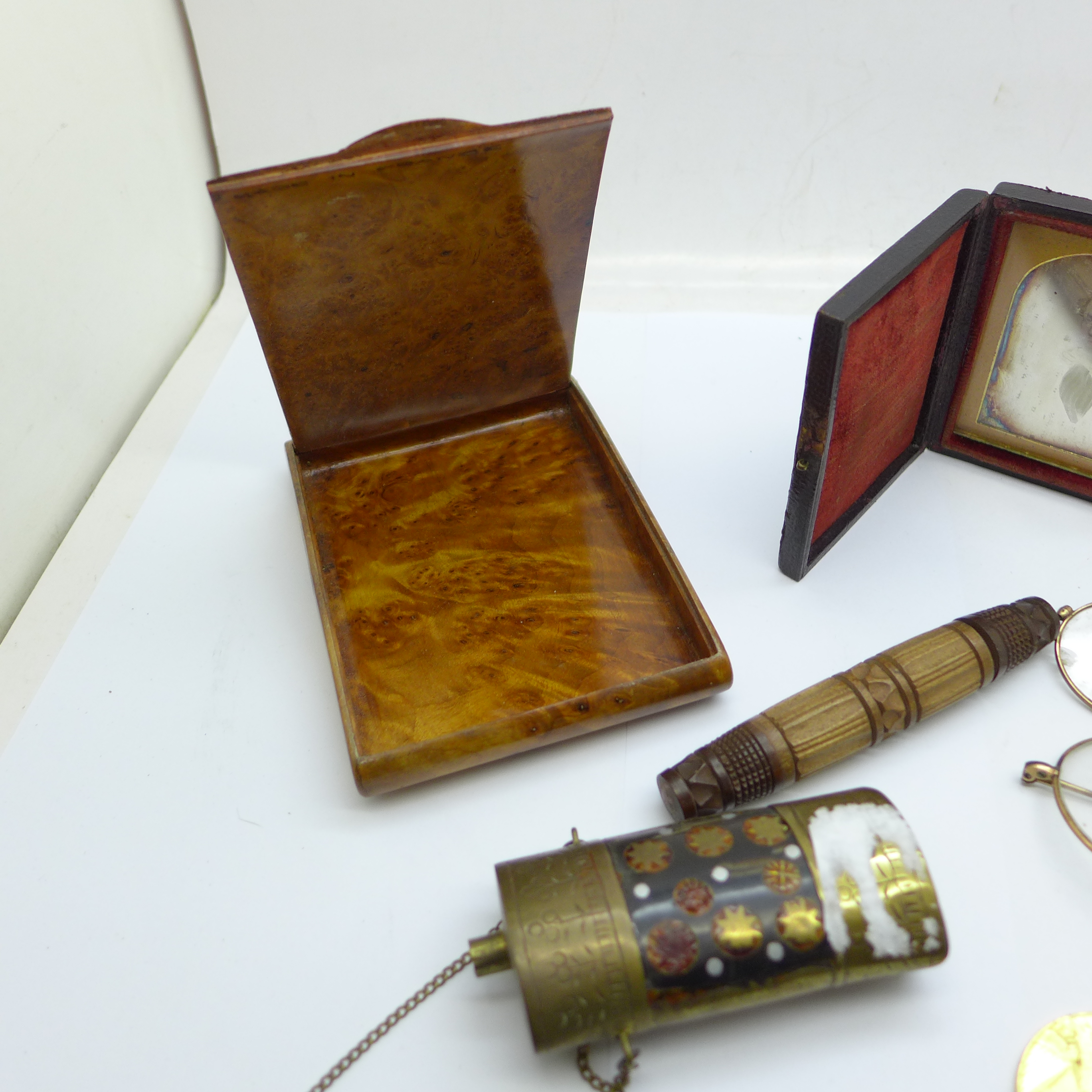 A Japanese cigarette case, a brass scent bottle, spectacles, a Russian medal, etc. - Image 5 of 5