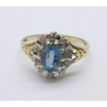 A 9ct gold kyanite and diamond cluster ring, 1.8g, N
