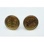 A pair of half sovereign cufflinks on 9ct gold mounts, 16.5g