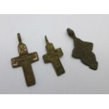 Three bronze Viking crosses