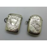 Two silver vesta cases, Birmingham hallmarks, 28.2g gross