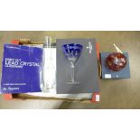 Two Waterford Crystal Martini glasses, boxed, other glass, etc.