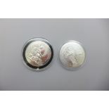 A 2007 Britannia one ounce fine silver brilliant uncirculated £2 coin and a 2021 USA 1oz fine silver