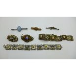 A 9ct gold brooch, a collection of filigree jewellery, some set with gemstones, opals, etc.