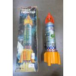 A Japanese toy tin plate battery operated rocket, 'Space Frontier', boxed