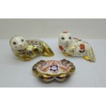Three Royal Crown Derby paperweights - Harbour Seal limited edition (2,762 of 4,500) with