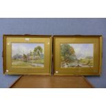 Vernon Edmunds, Yardley Fields, Warwickshire and The Arun, Sussex, watercolour, framed, exhibition