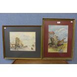 G. Howlett, winter landscape and a harbour landscape, watercolour, framed