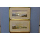 A. Lewis, pair of landscapes with boats on a lake, watercolour, framed