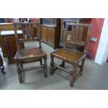 A pair of 17th Century style joint oak side chairs