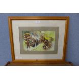 Gwyn Collett, abstract with figures, watercolour, framed