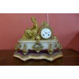 A 19th Century French gilt metal and alabaster mantel clock, the movement signed Vincent & Cie.