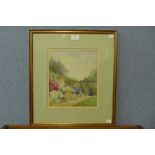 Alfreda Beresford, garden landscape, watercolour, framed