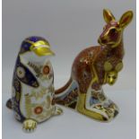 Two Royal Crown Derby paperweights from the Australian Collection, Kangaroo (with joey), John Ablitt