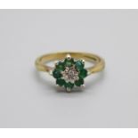 A 9ct gold, emerald and diamond ring, 2.1g, M