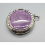 A silver and enamel compact pendant, Birmingham 1918