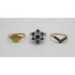 Three 9ct gold rings, 6.2g