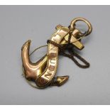 A 9ct gold anchor brooch marked Llandudno, 2.4g, hook requires repair
