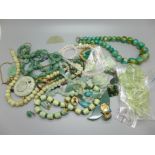 A collection of jewellery including jade