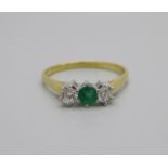 An 18ct gold, diamond and emerald ring, 2.2g, Q