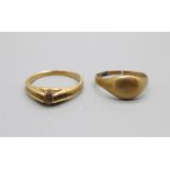 Two yellow metal rings, a/f, 5.2g, one with continental control marks