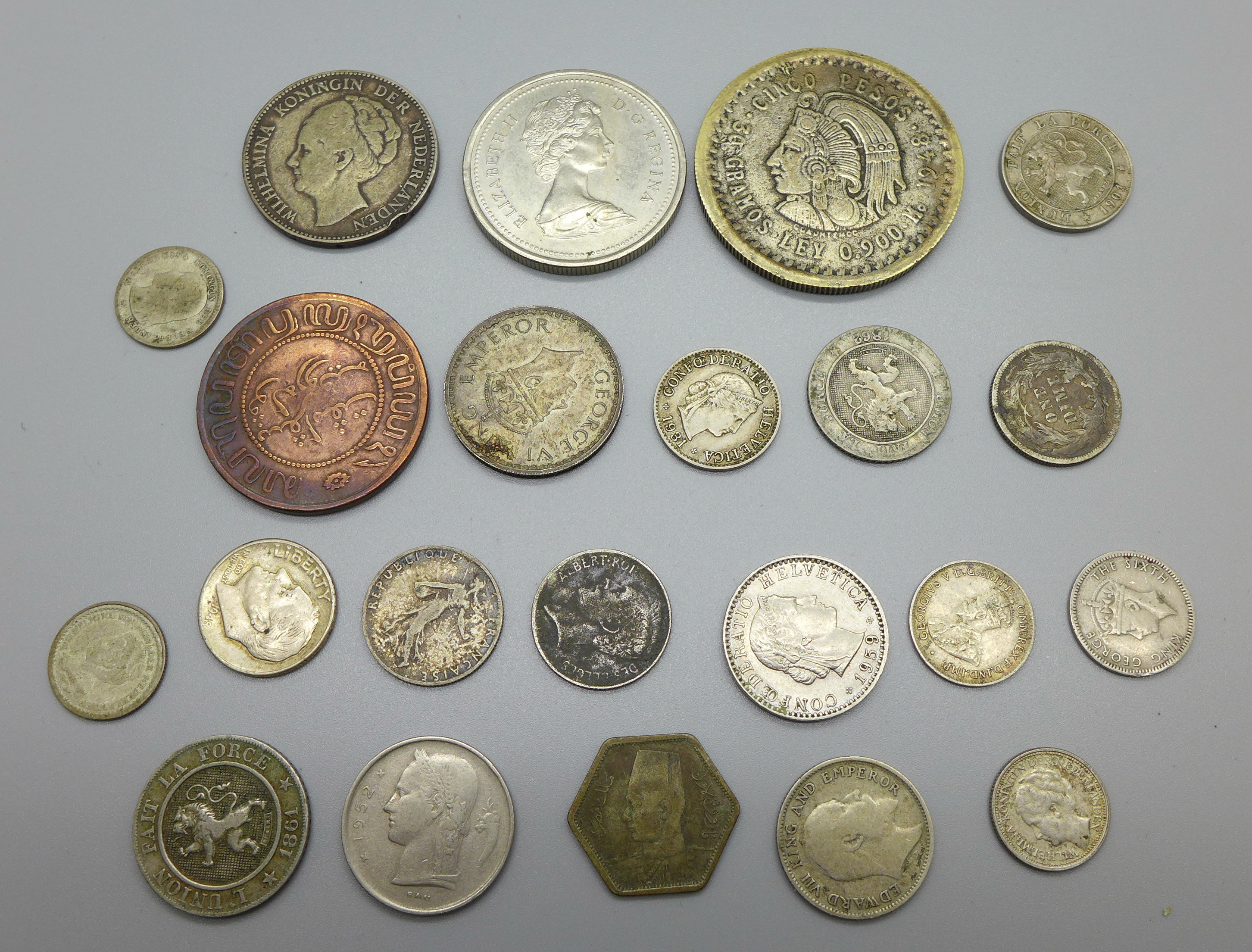 Foreign coins including some silver, (one reproduction Mexican coin) - Image 2 of 8