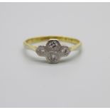 An 18ct gold and diamond ring, 2.1g, O