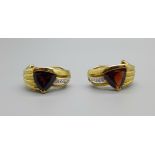 A pair of 9ct gold, garnet and diamond earrings, 5g